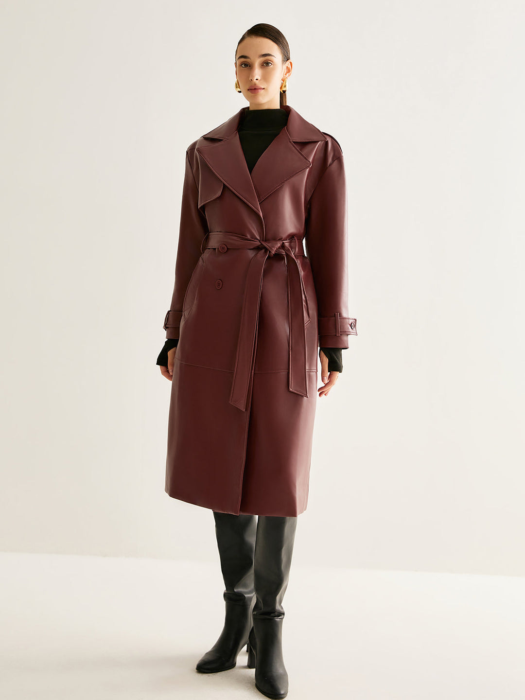 Rüzgar Geçirmeyen PU Deri Uzun Ceket - Svelte Chic