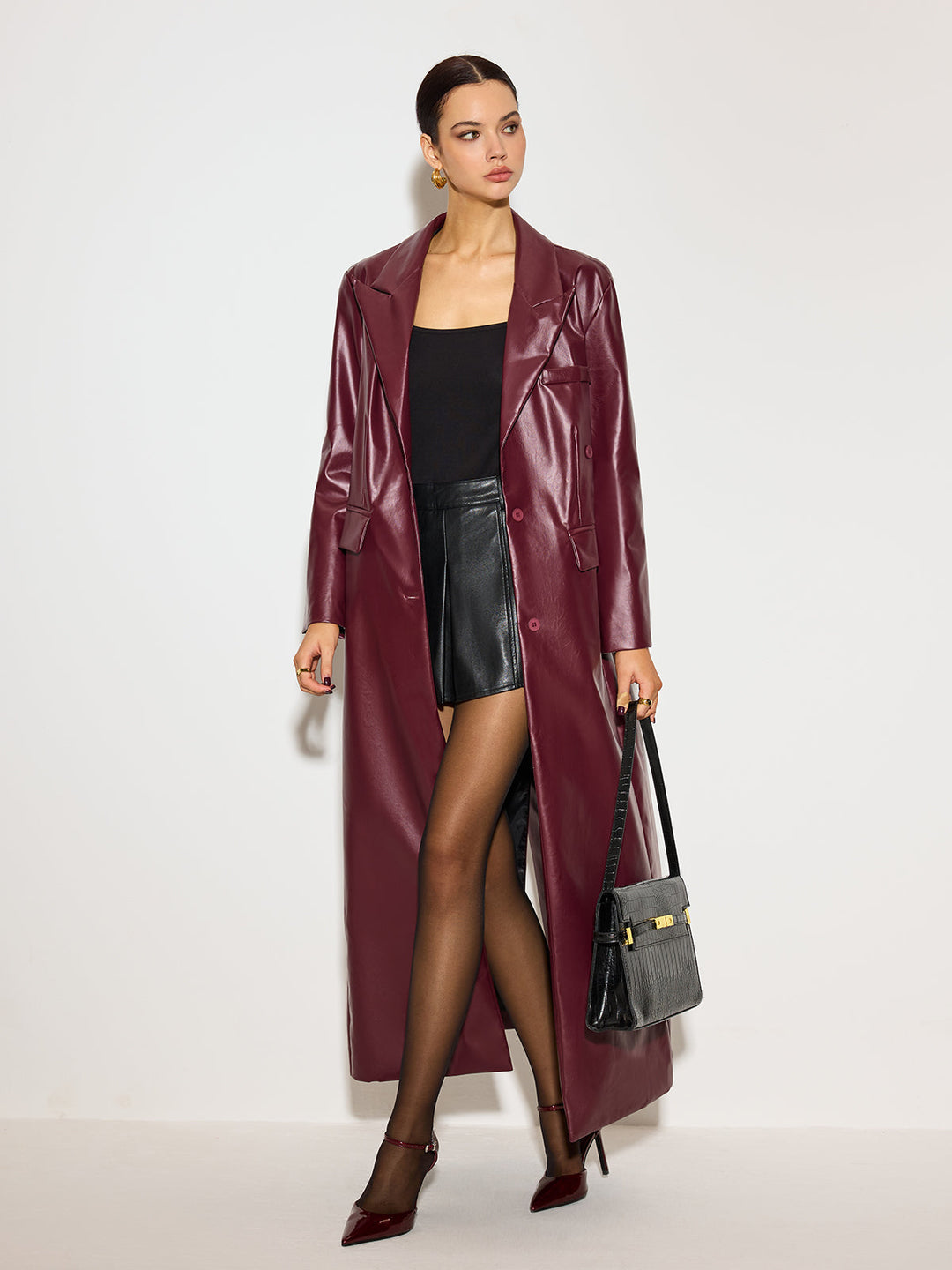 Şık PU Deri Düğmeli Ceket - Svelte Chic