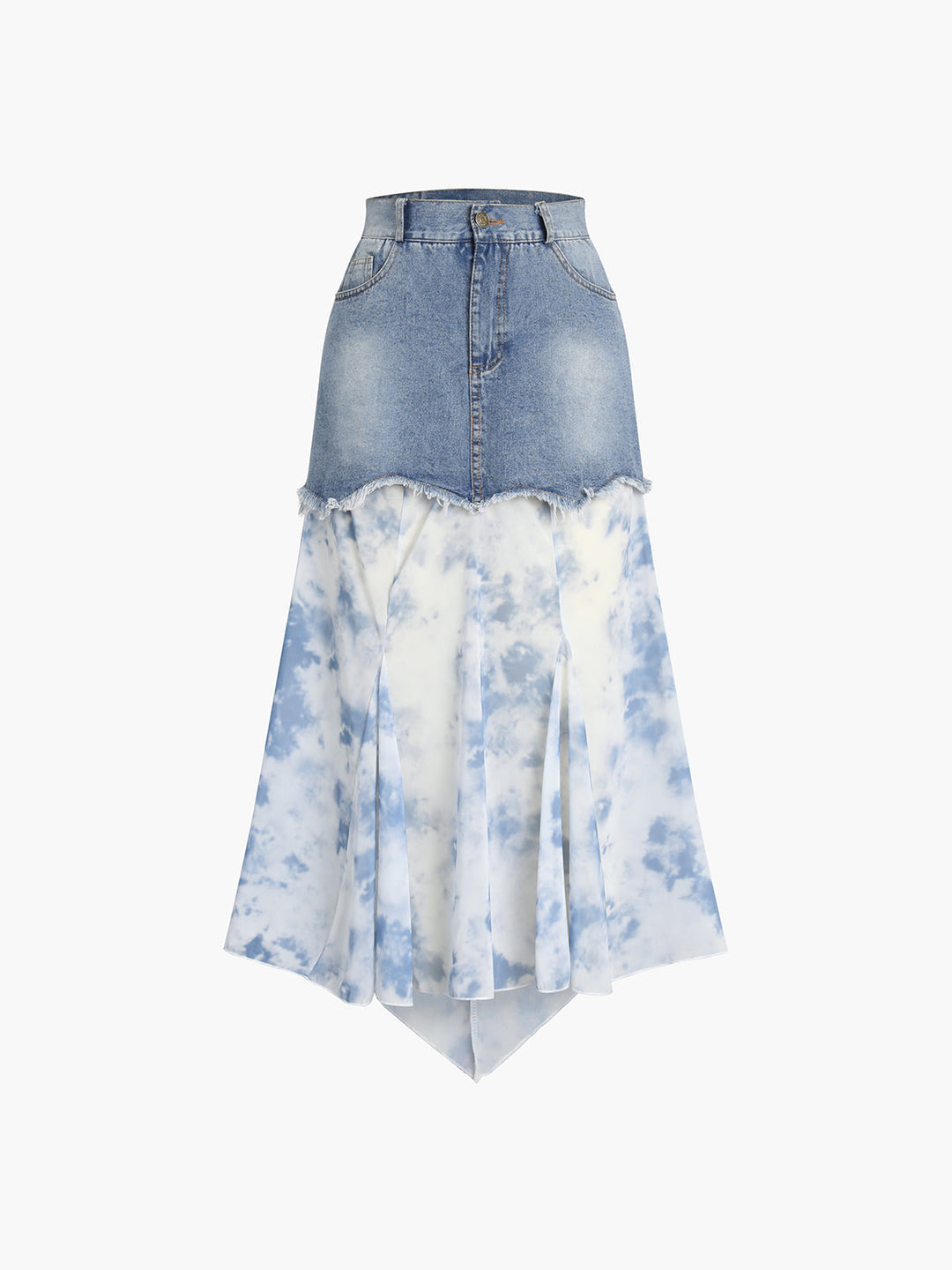 Patchwork Batik Denim Maxi Etek, Svelte Chic tarzında