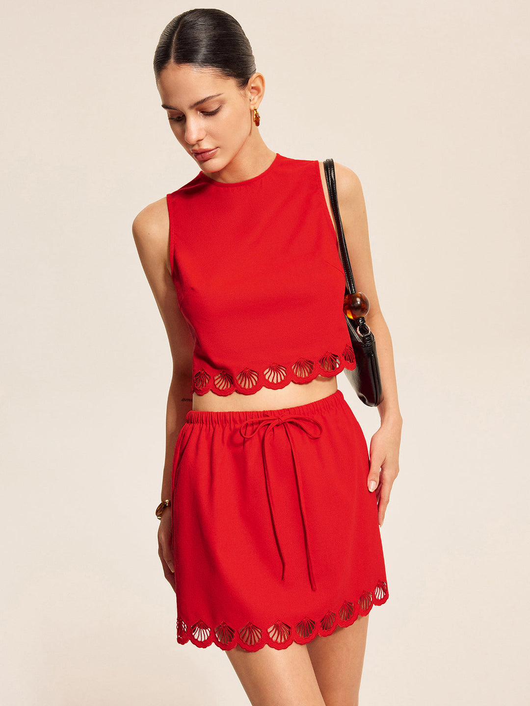 Şık Pamuk ve Keten Kabarık Kenar Etek Takımı