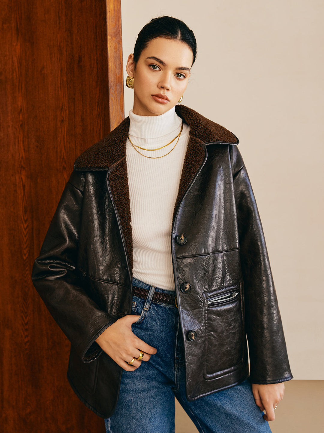 İki Taraflı Suni Deri Polar Ceket - Svelte Chic