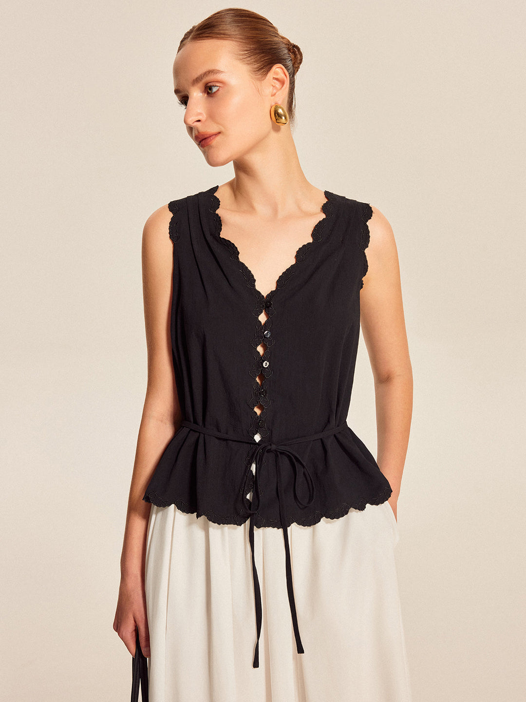 Dantel süslemeli çiçek kenar detaylı gömlek üst