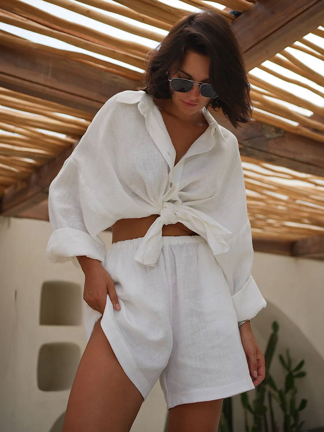 Düz Pamuklu Bol Şort Takımı - Svelte Chic
