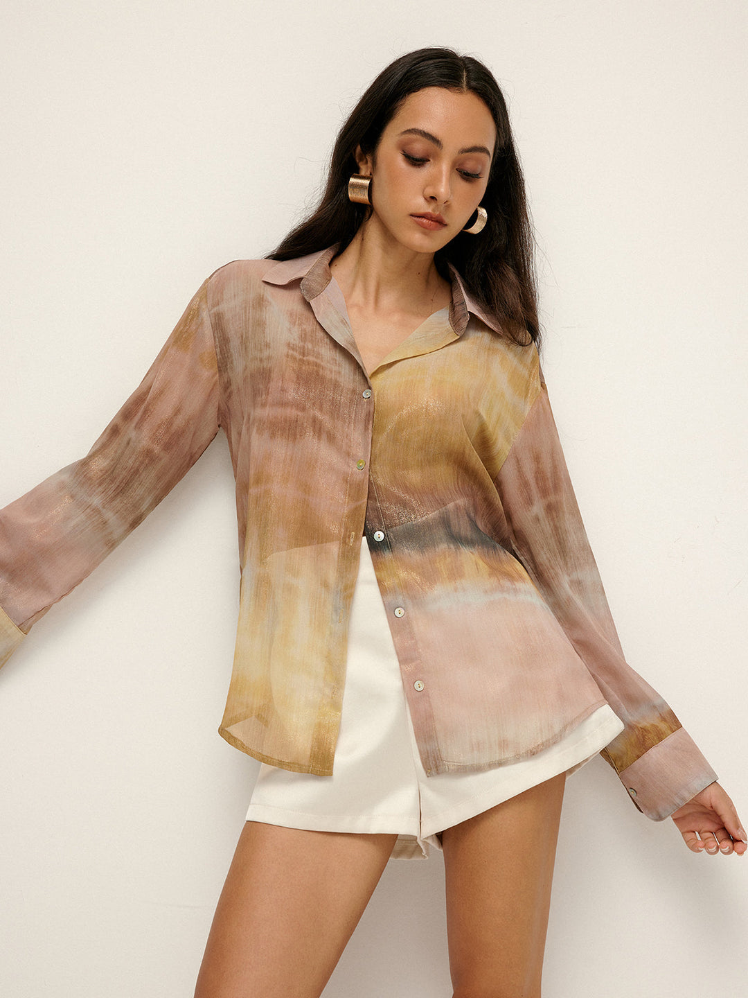 Mermer desenli ince gömlek