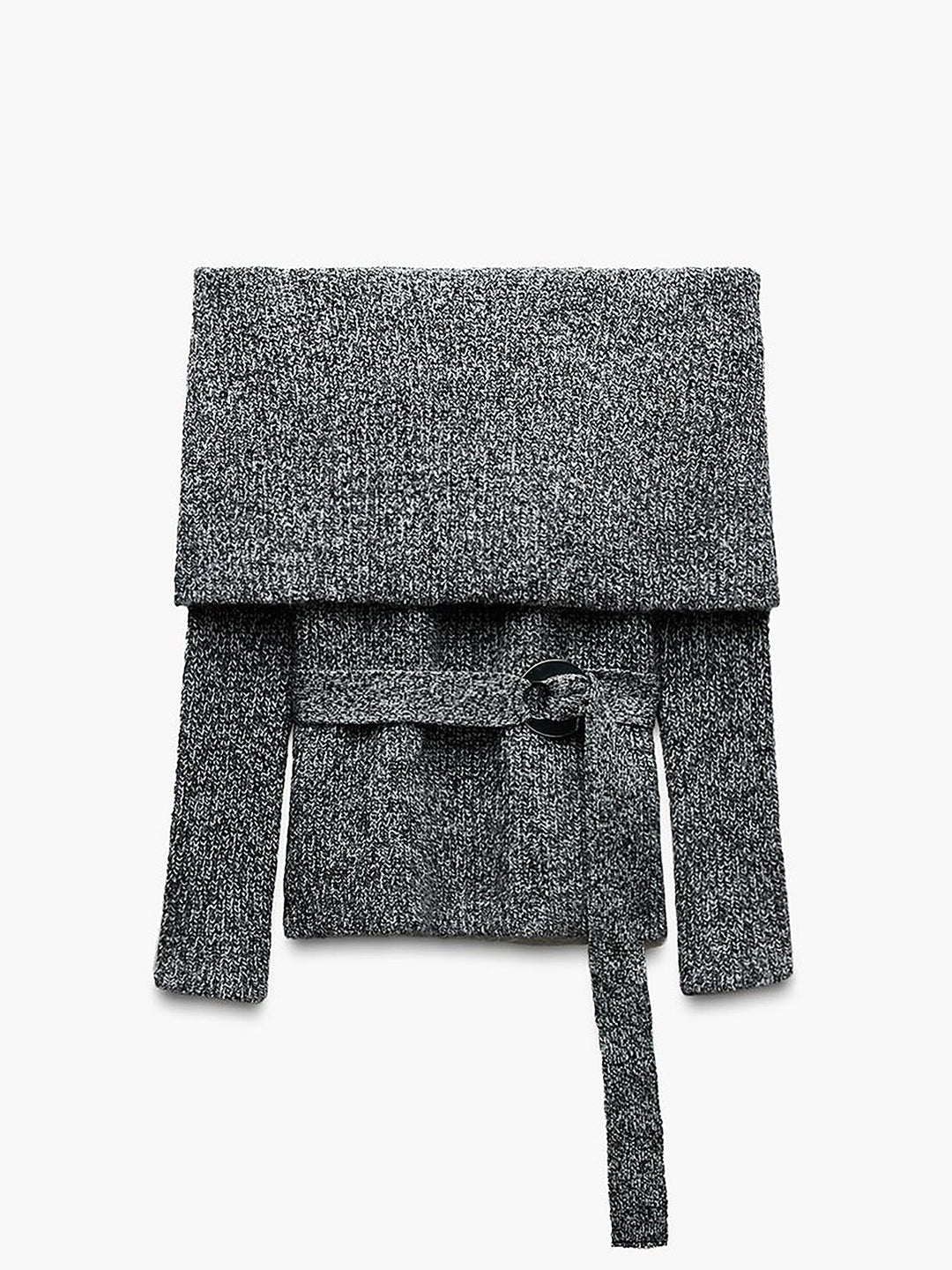 Asimetrik Kemerli Kazak, soğuk omuz tasarımı ile