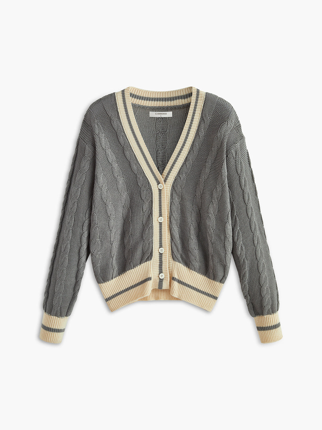 V-Yaka Düğmeli Kabartma Örgü Hırka, Svelte Chic