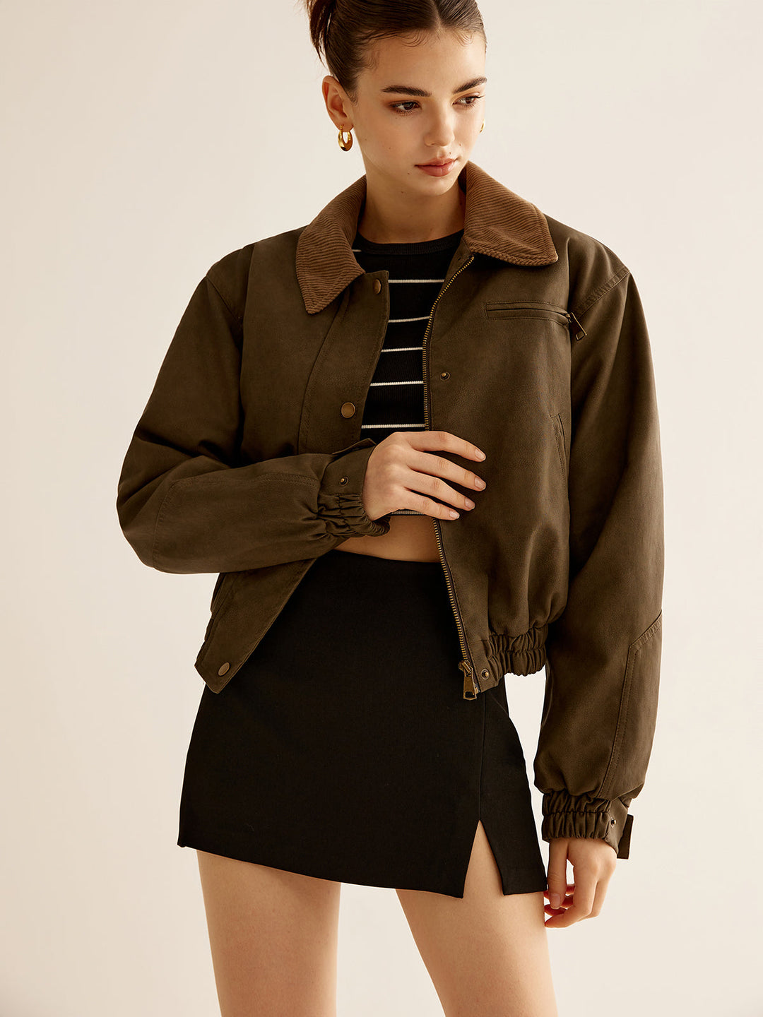 Kordon Yaka PU Deri Ceket - Svelte Chic