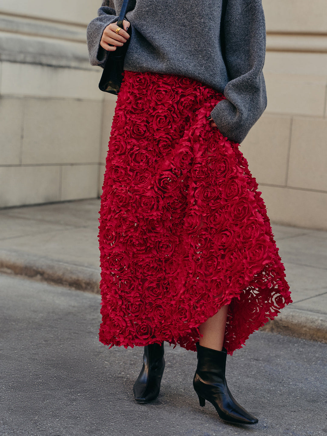 Yüksek Bel Gül Desenli Etek - Svelte Chic