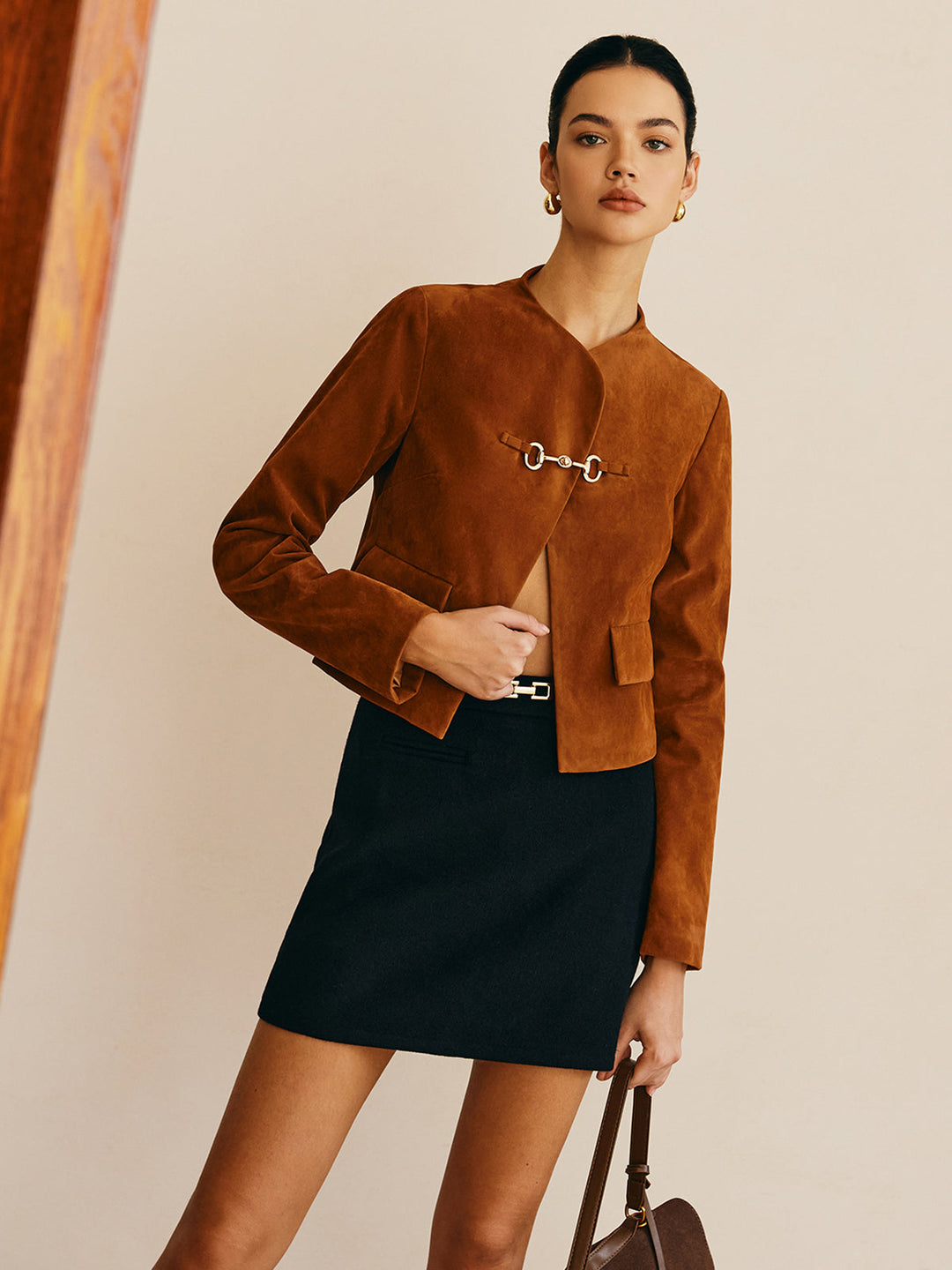 Metal detaylı süet ceket