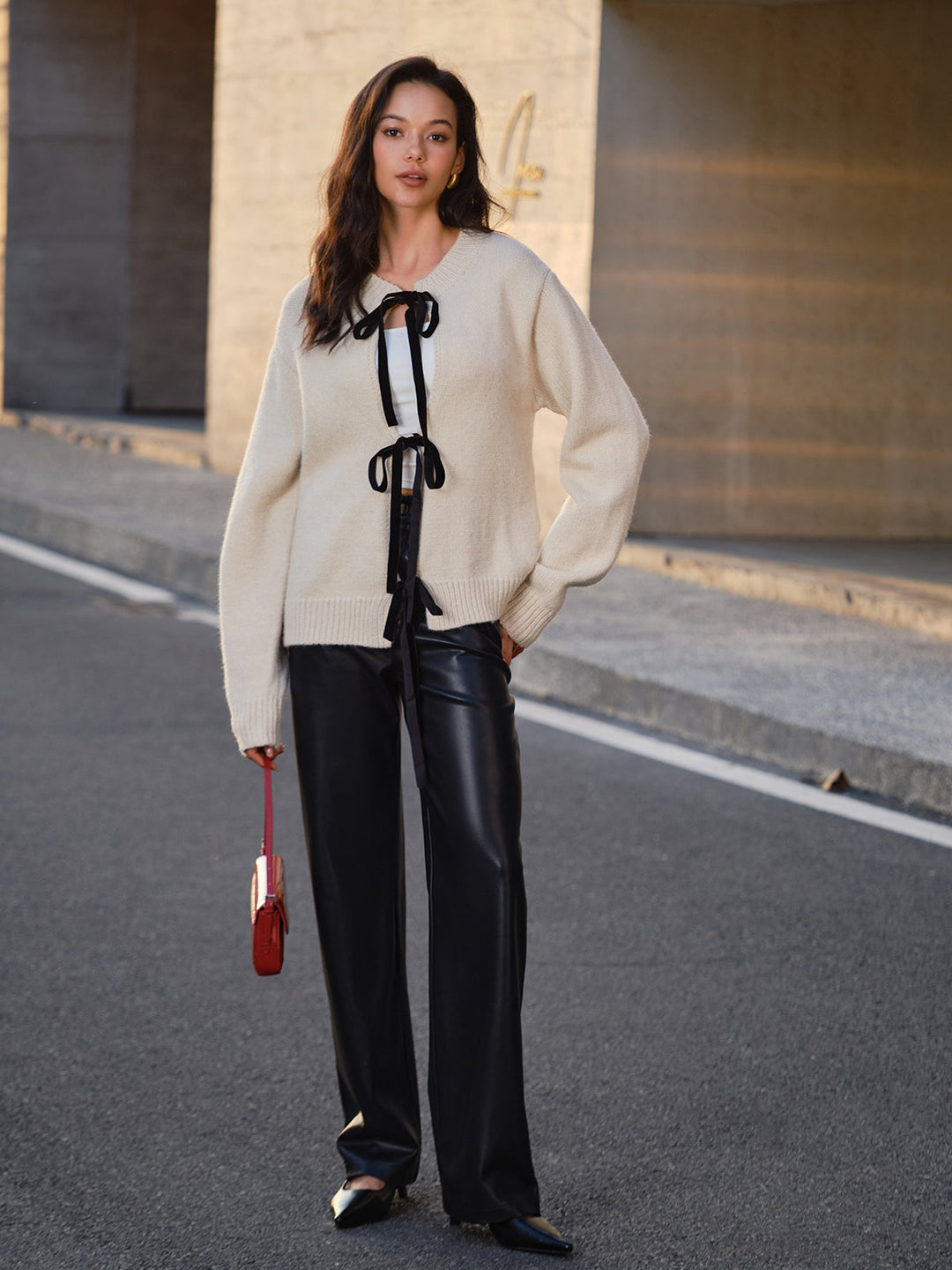 Şık bağlamalı triko üst, kadın modası, Svelte Chic