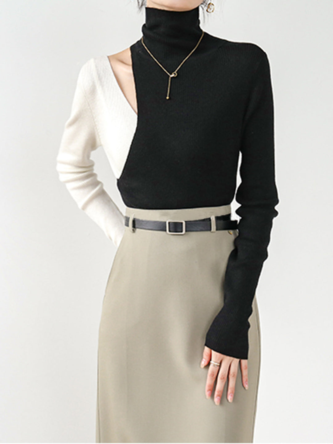 Renk bloğu kesik triko üst, Svelte Chic