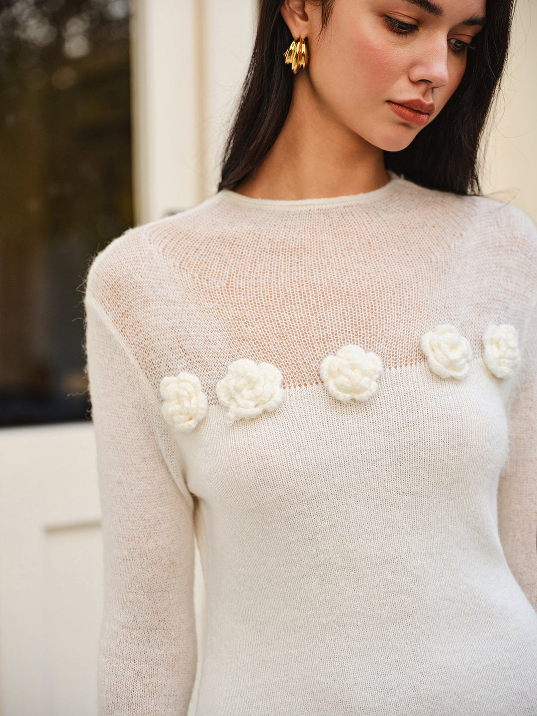 Yün Karışımlı Çiçekli Kazak Panel Elbise - Svelte Chic