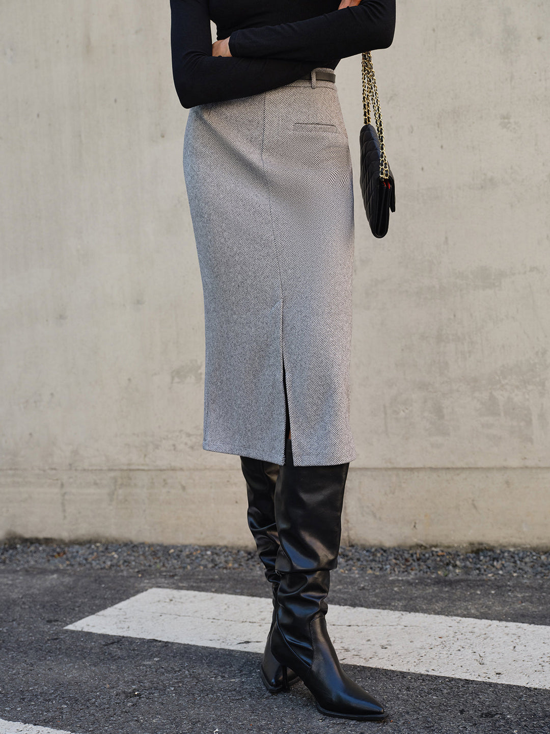 Şık Çizgili Bölümlü Midi Etek - Zahmetsiz Stil