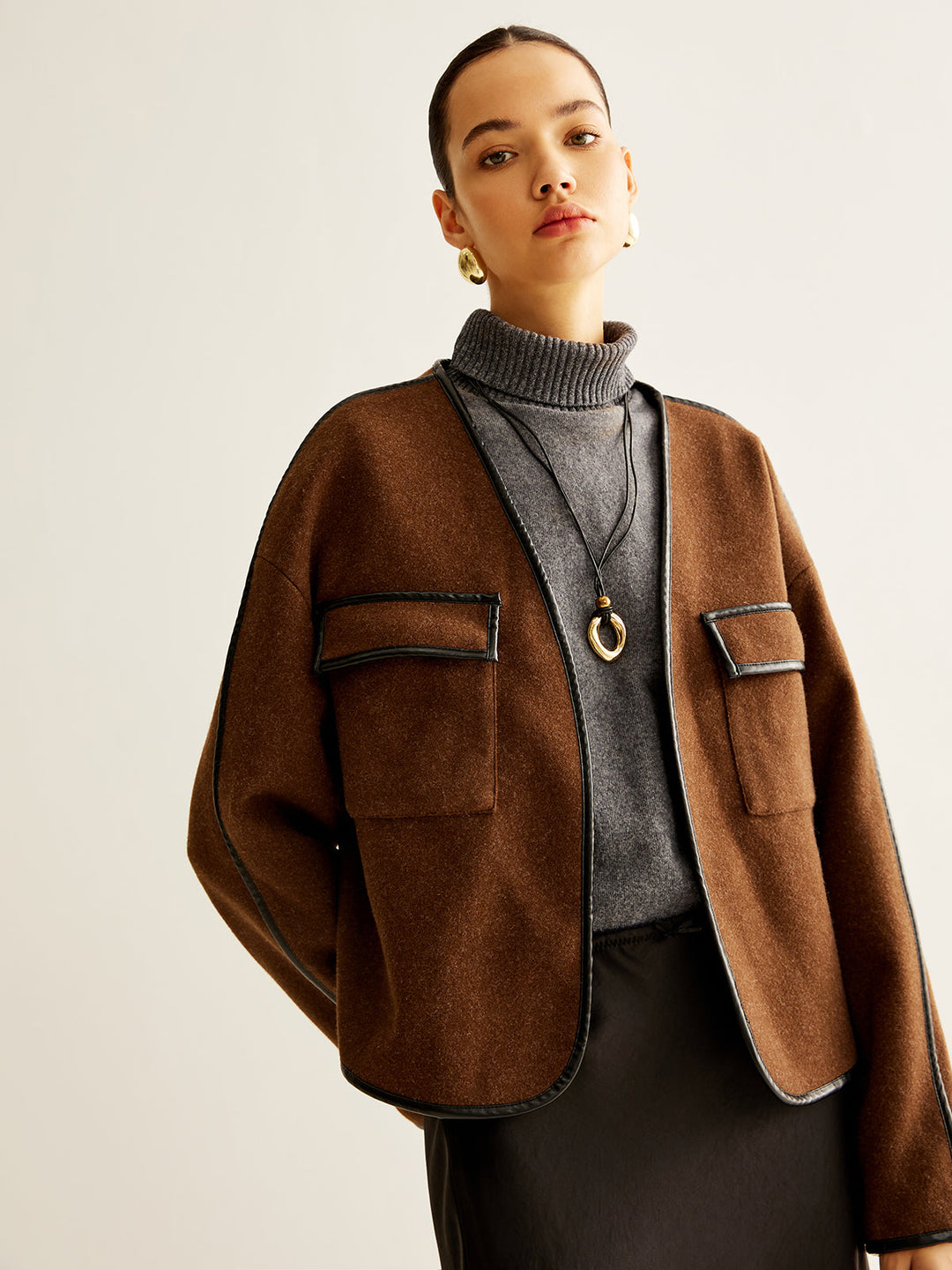 Eğlence Kontrast Şeritli Süveter Palto - Svelte Chic