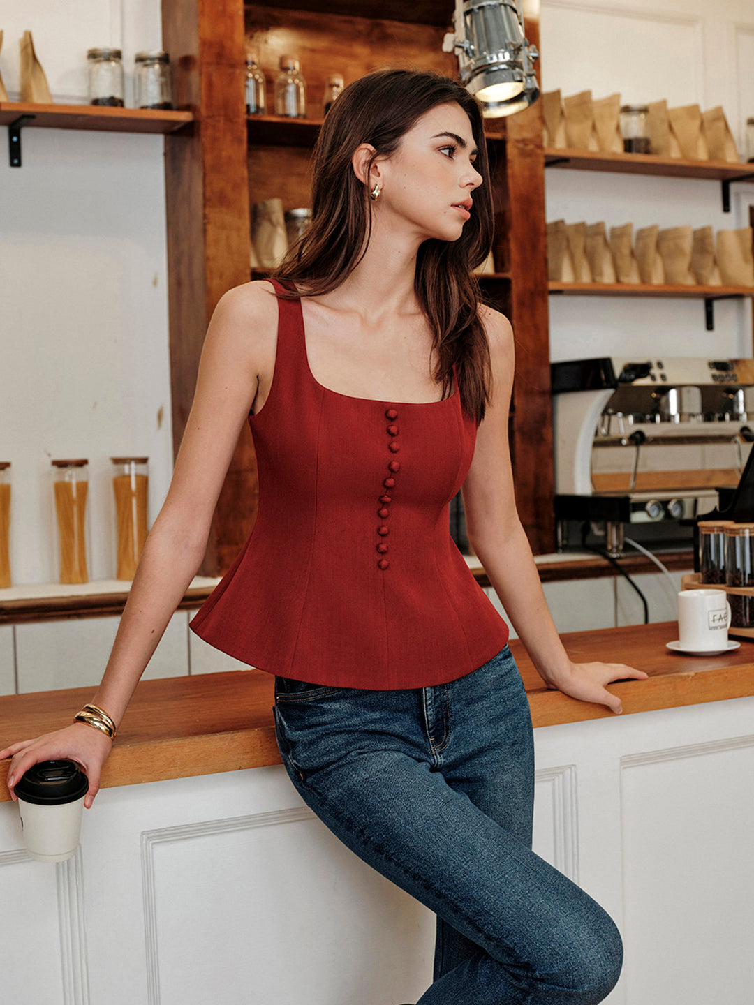 Şık Kare Yaka Fermuarlı Atlet