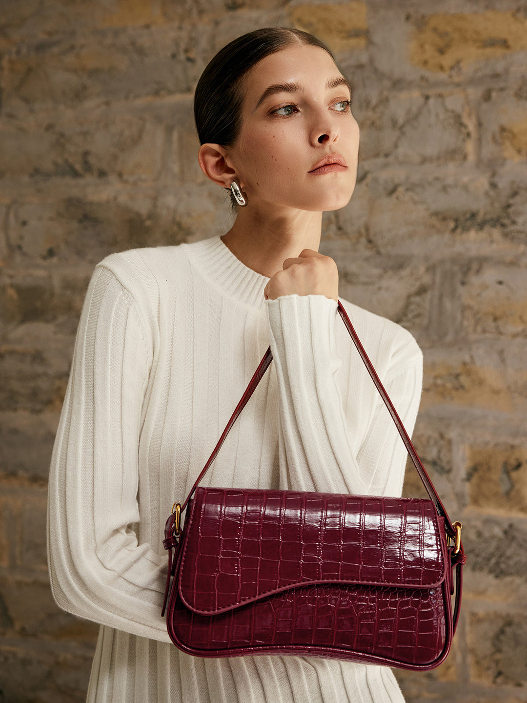 Tokalı kareli küçük koltuk altı çantası