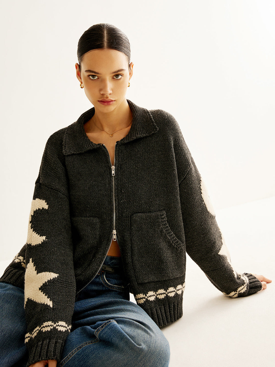 Çift fermuarlı cep detaylı kaban