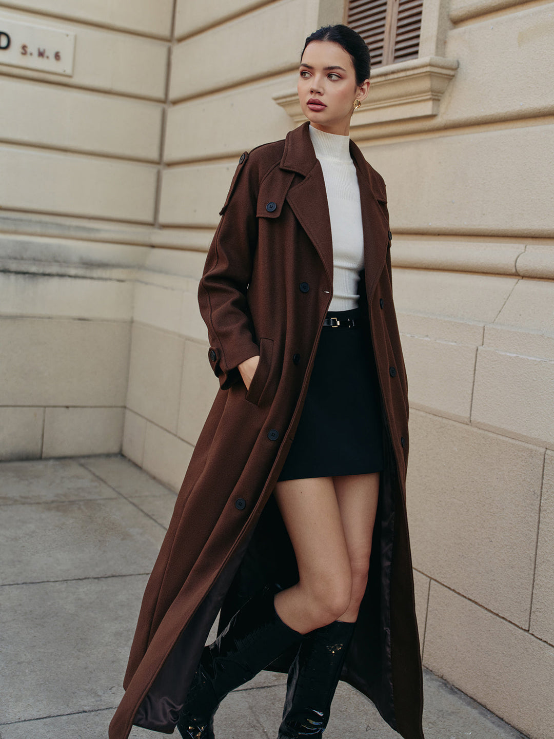 Eğlence Kuşaklı Kumaş Uzun Kaban, Svelte Chic