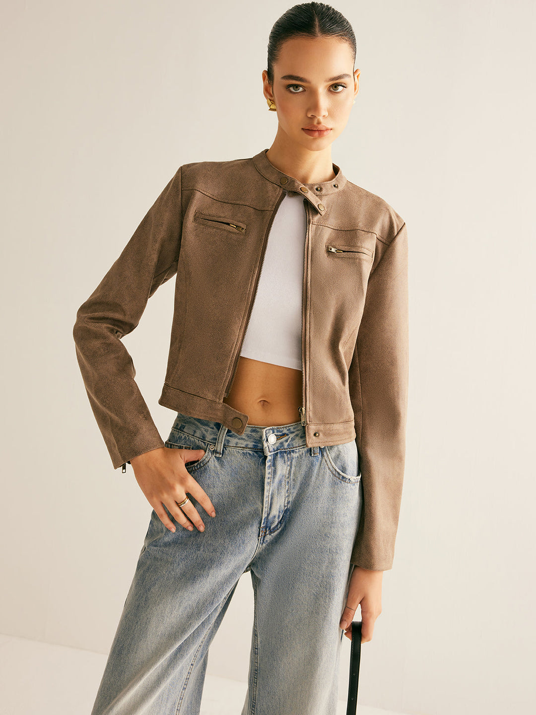 Boheme Düğmeli Yaka Fermuarlı Ceket, Svelte Chic