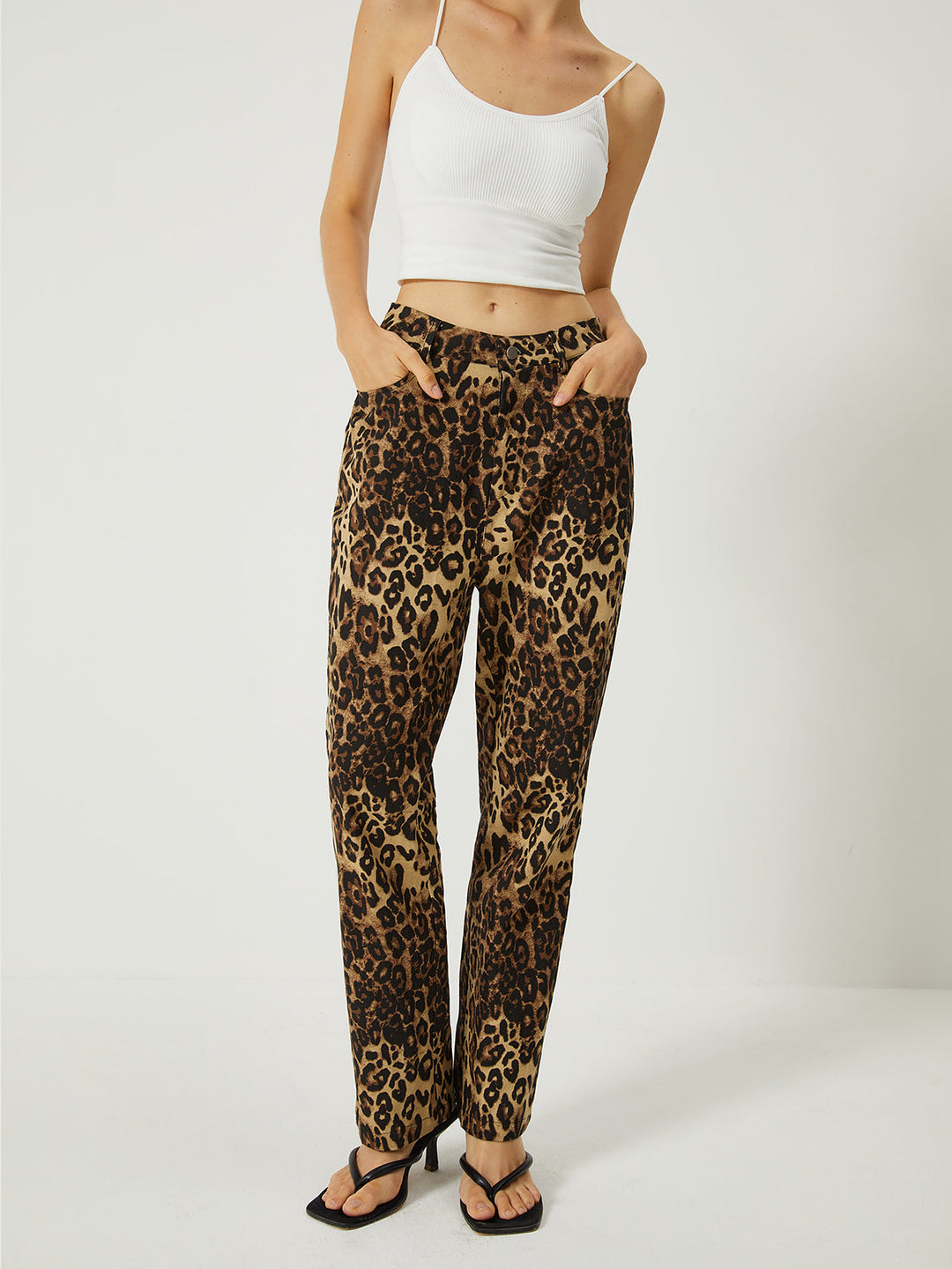 Leopar desenli düz paça pantolon, Svelte Chic