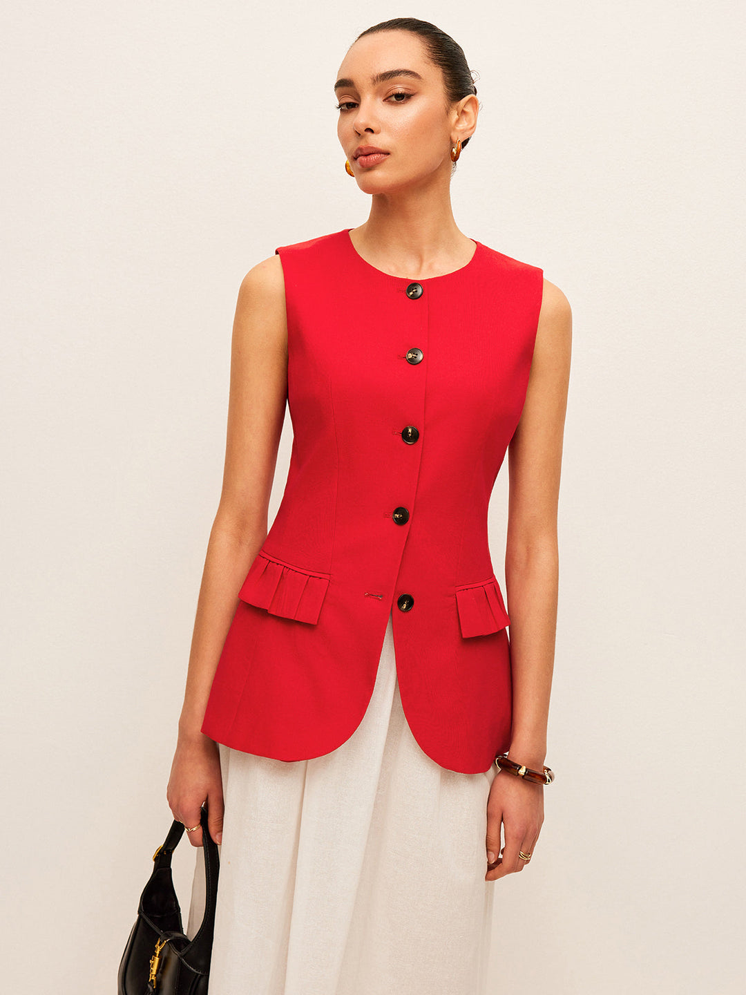 Şık Pamuk ve Keten Düğmeli Yelek