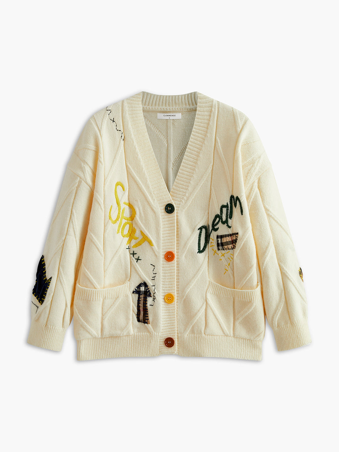 V-Yaka Renkli Düğmeli Kablo Örgü Hırka, Svelte Chic