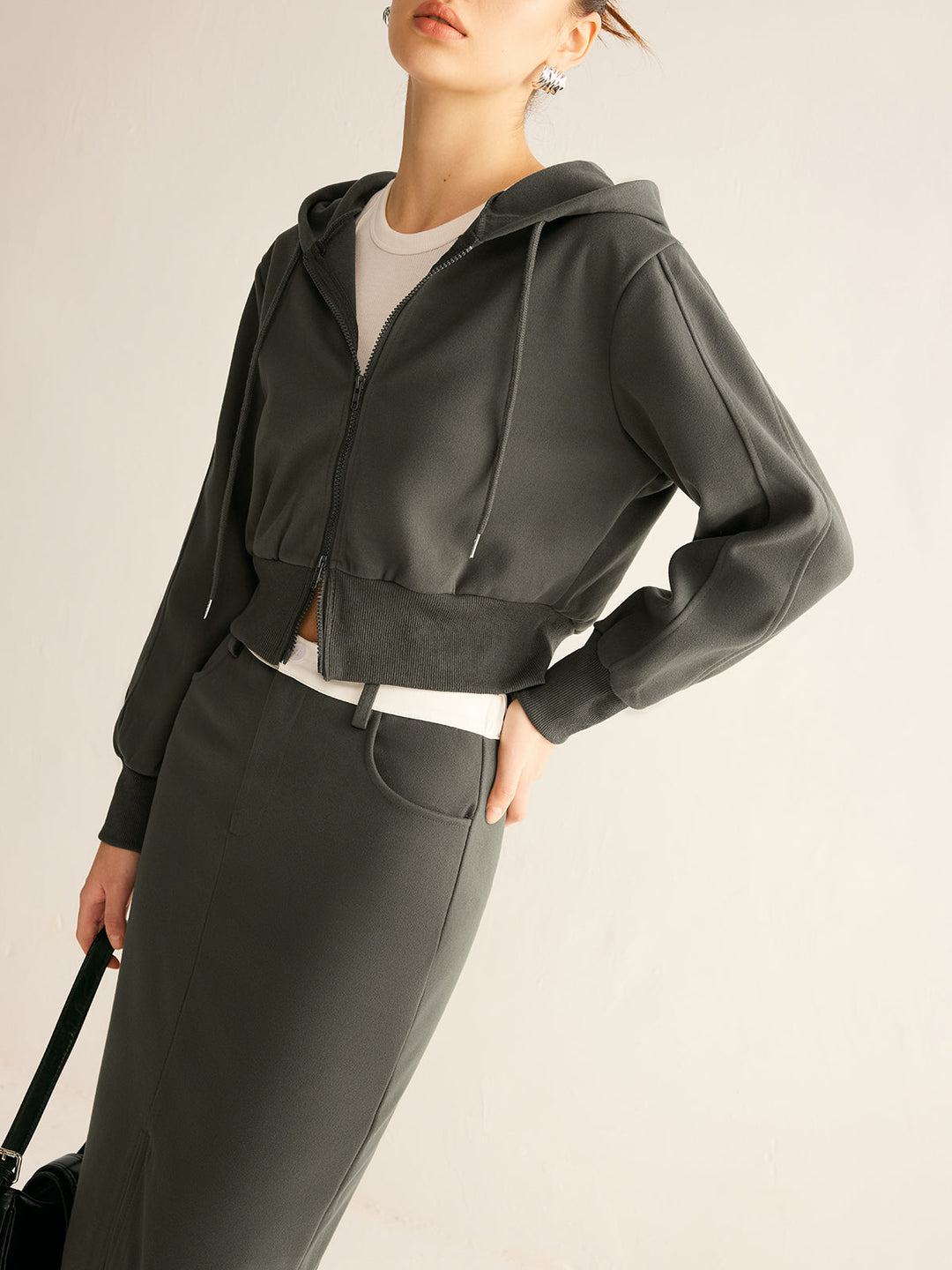 Spor şıklığı iki yönlü fermuarlı kapüşonlu ceket