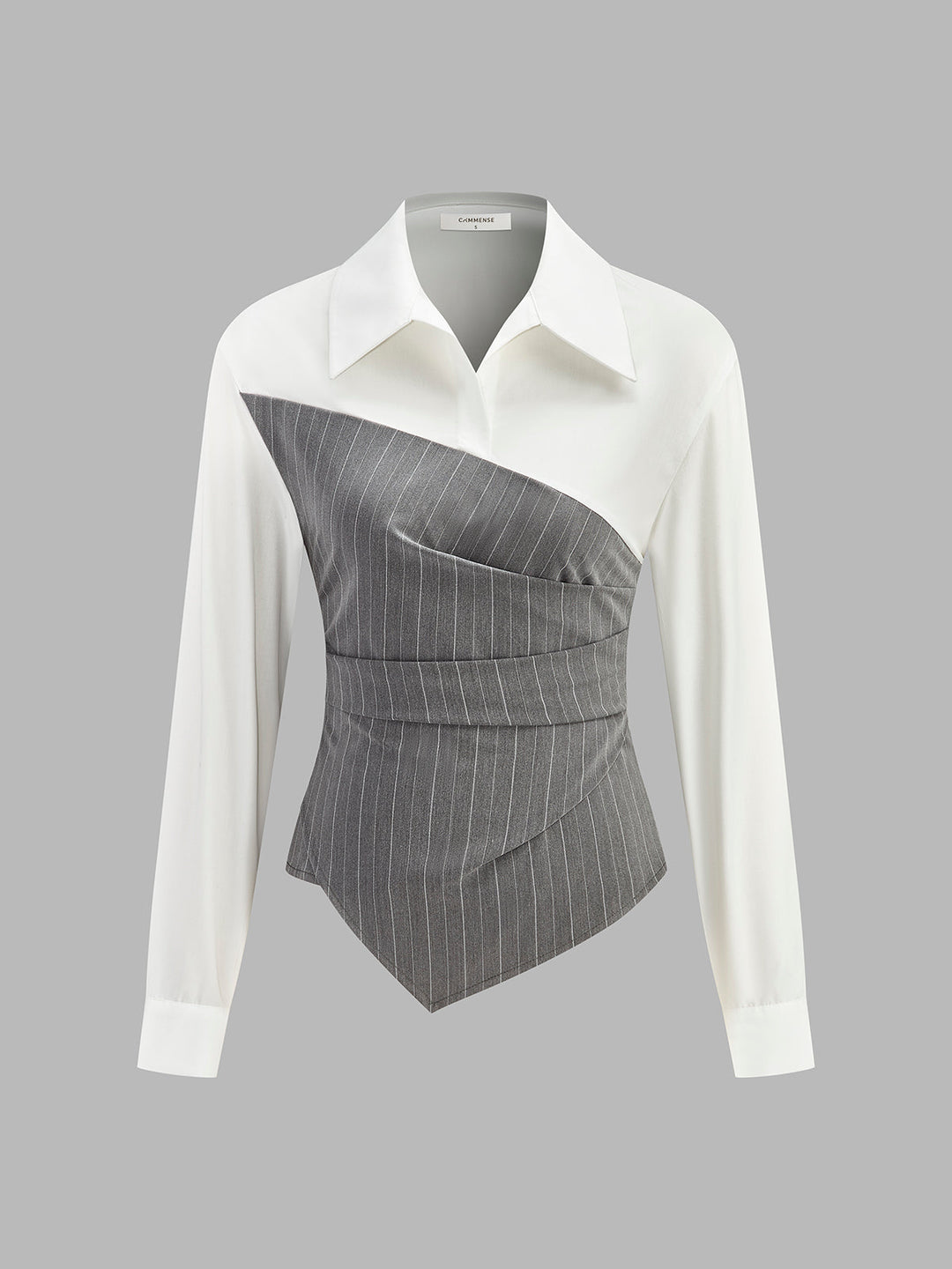 Renk bloklu asimetrik çizgili gömlek, zarif tasarım