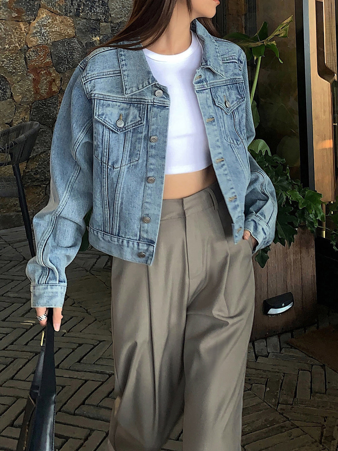 Sıradan Cepli Kot Kısa Ceket, gündelik şıklık