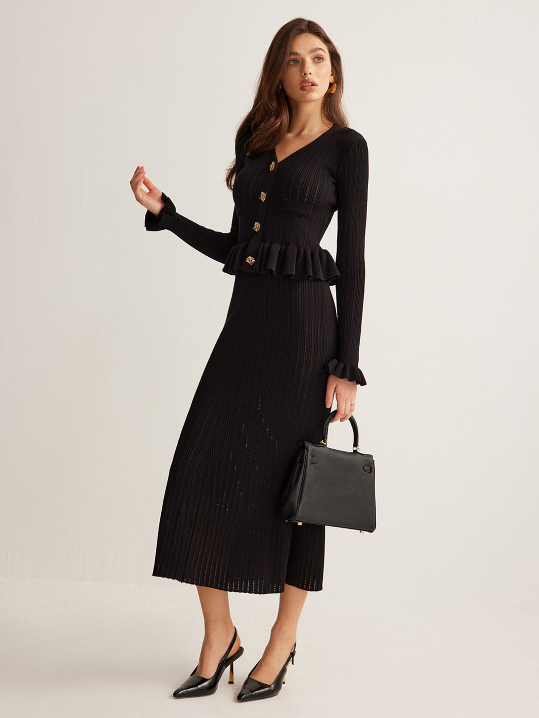 Volanlı Dar Fit Kazak Elbise - Svelte Chic