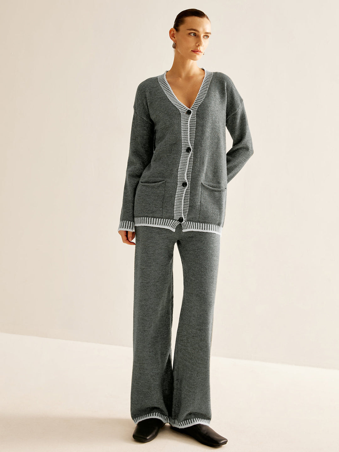 Zıt şeritli yumuşak kazak takımı Svelte Chic