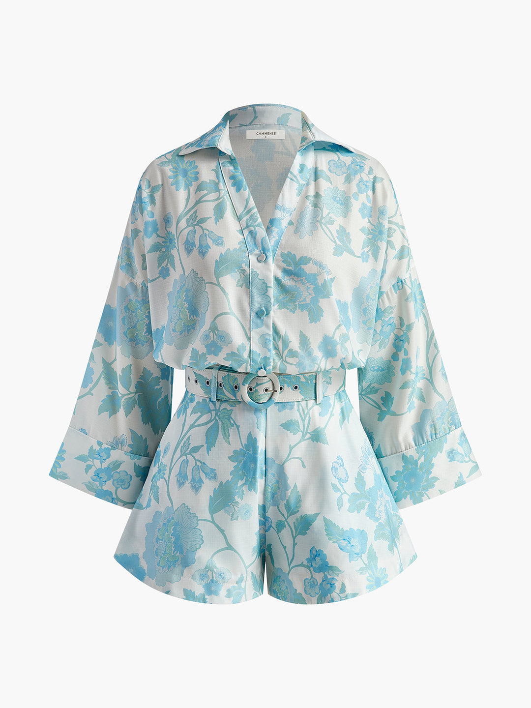 Yaka çiçek desenli kemerli şort takımı, yazlık şık kombin