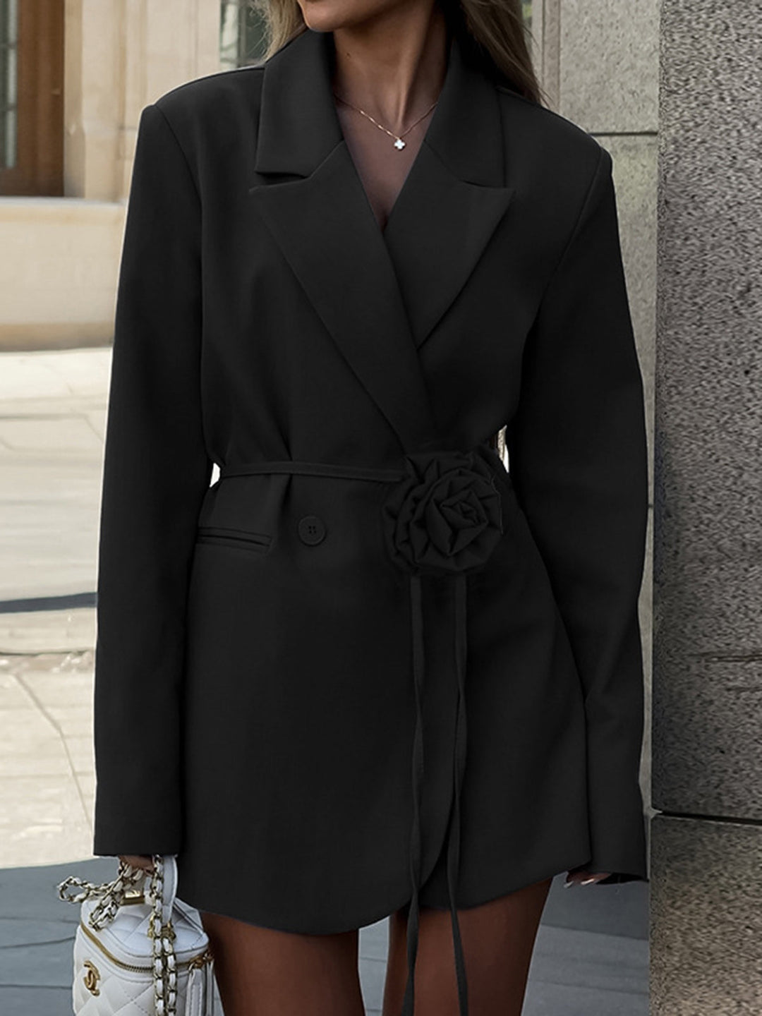 3D Çiçek İp Kemerli Blazer, Svelte Chic