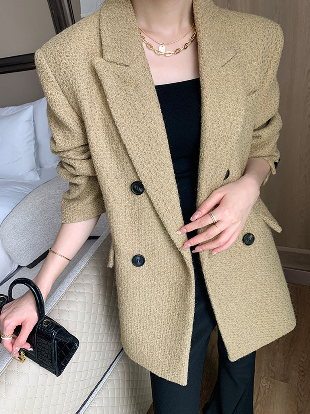 Doku Desenli Tweed Kapitone Blazer, Svelte Chic