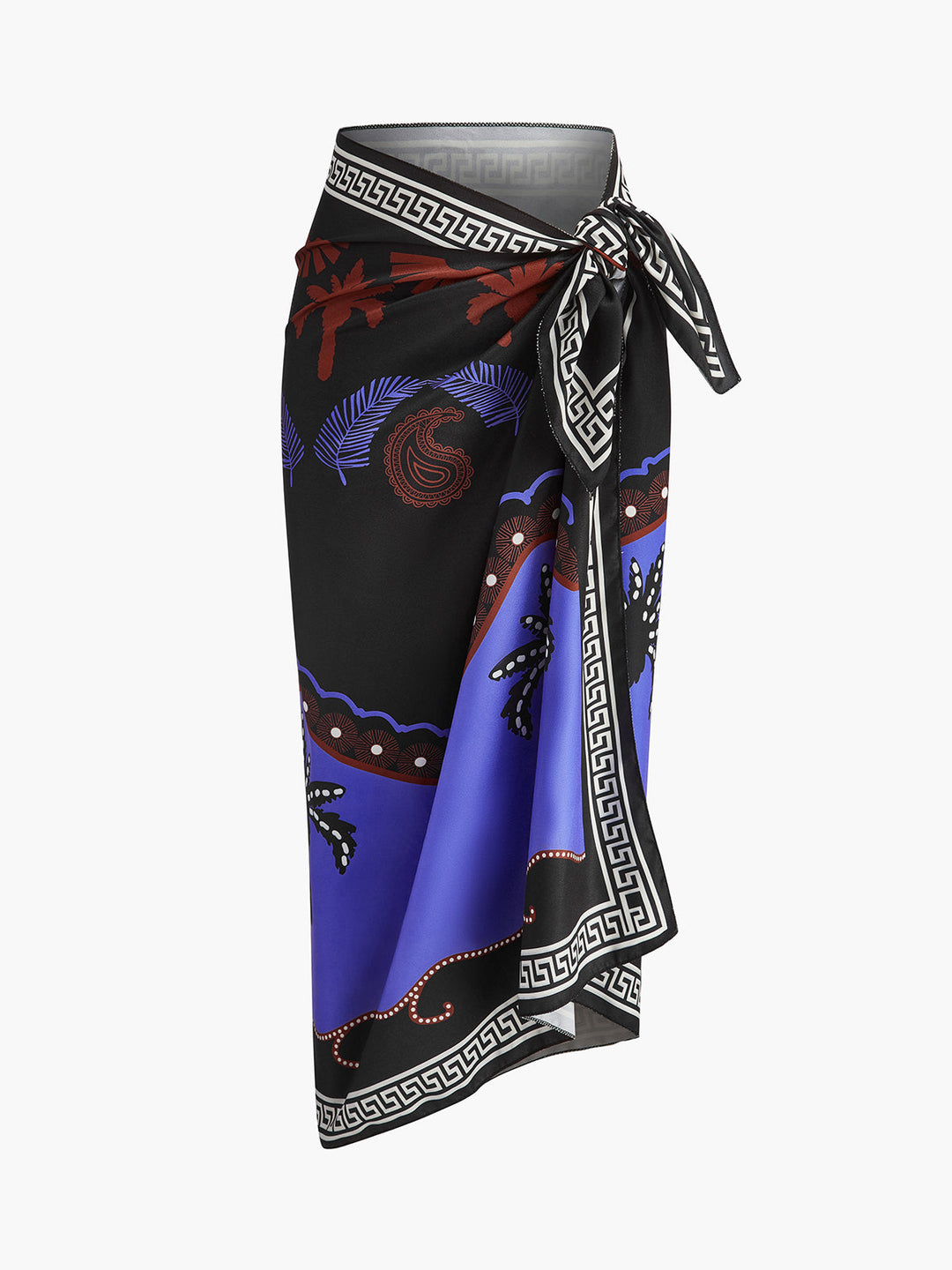 Şık Baskılı Kemerli Sarong Kaplama ile tatil stilinizi tamamlayın.