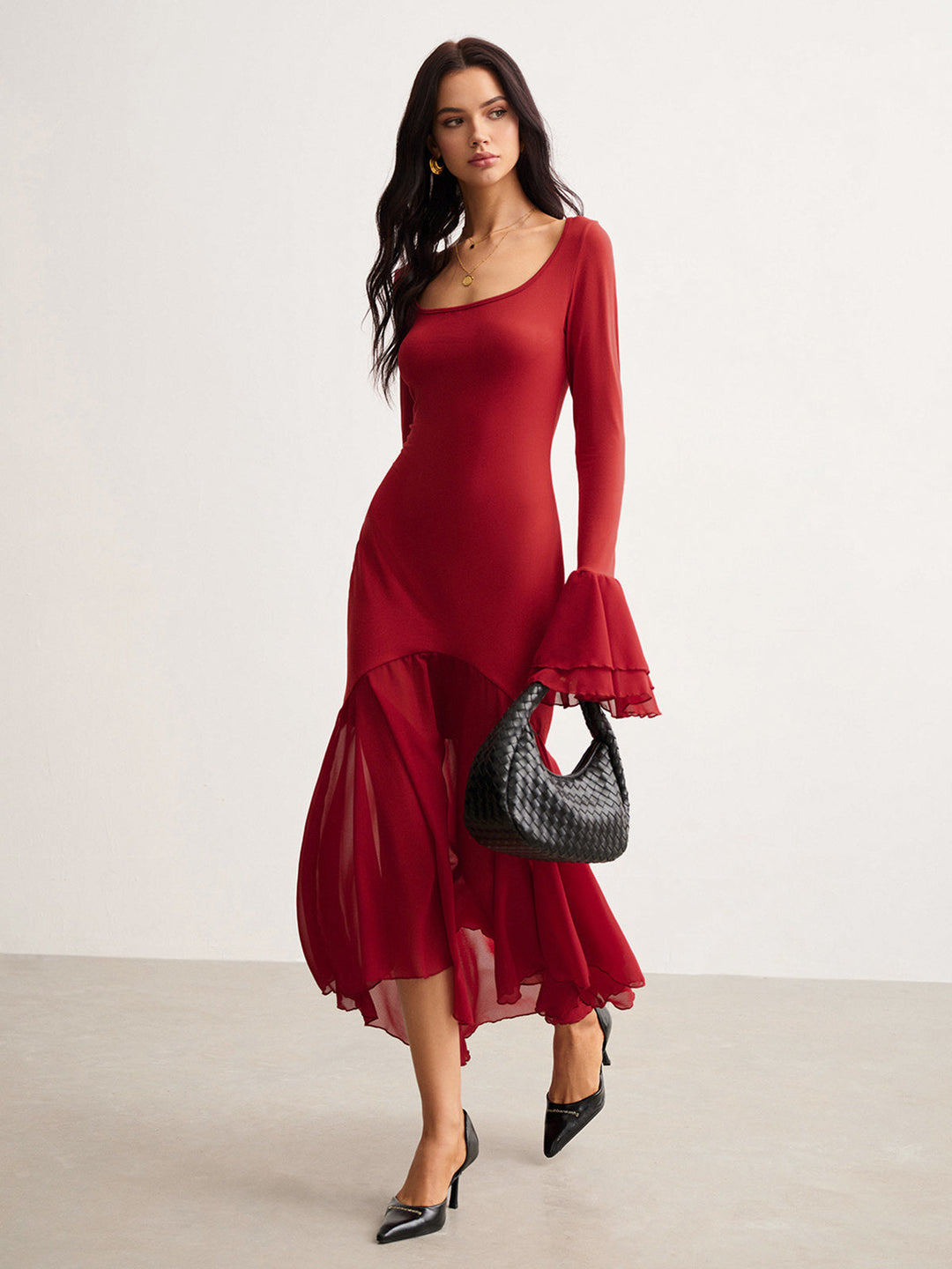 Şık Şifon Kenar Slim-Fit Elbise - Svelte Chic