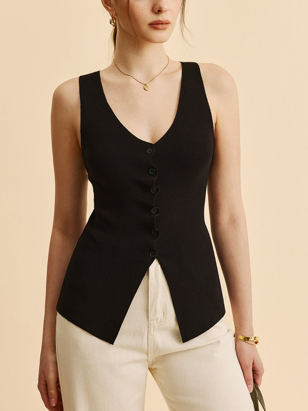 Şık Marul Kenarlı Yırtmaçlı Süveter