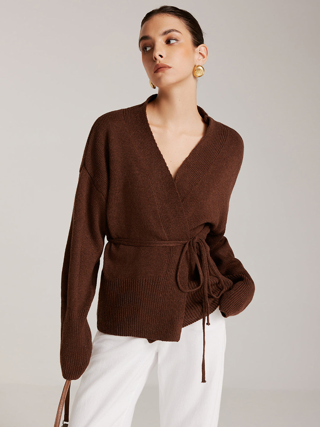 Düz Sarmalı Kemerli Rahat Kadife Hırka - Svelte Chic