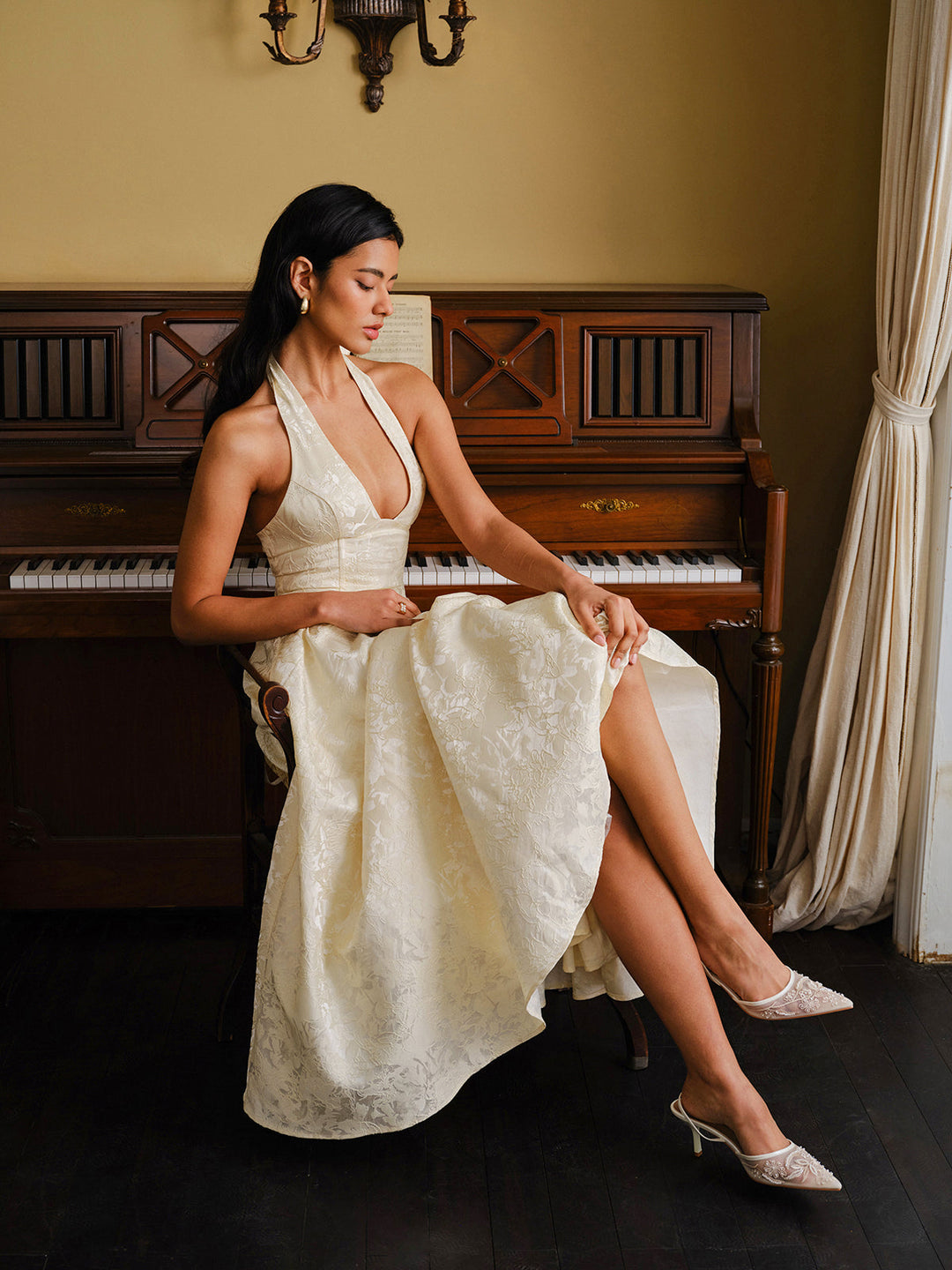 Şık Vintage İkili Askılı Elbise Dantel Bağcıklı Arkası