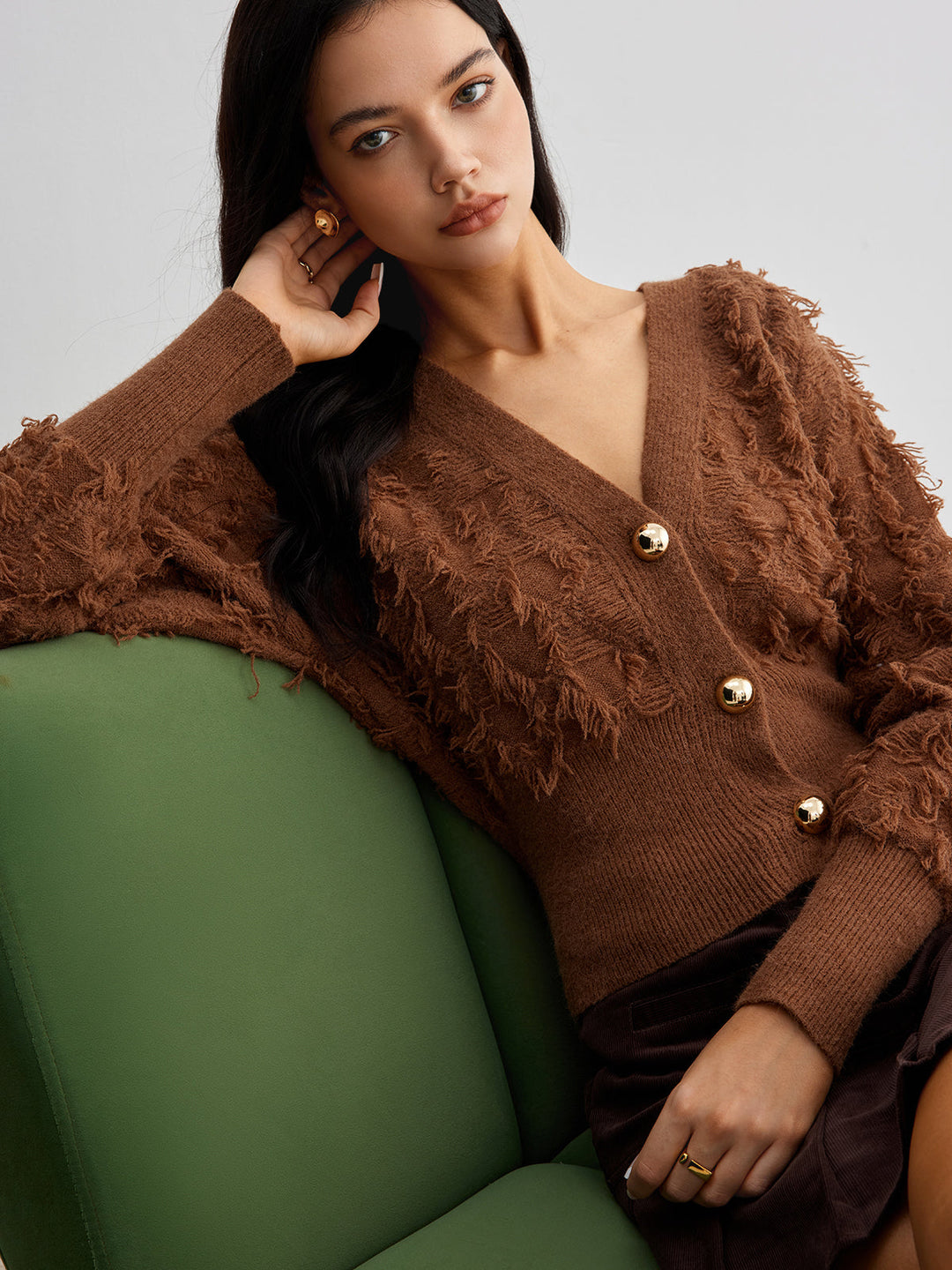 Ham Kenar Düğmeli Belden Bağlama Kardigan