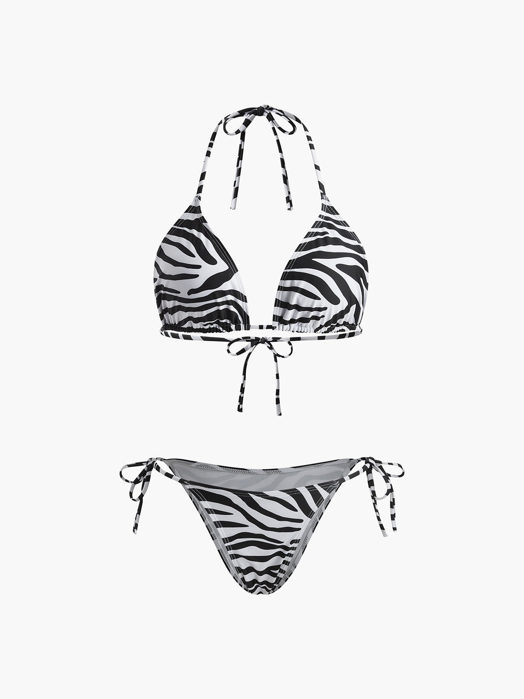 Zebra çizgili üçgen bikini takımı