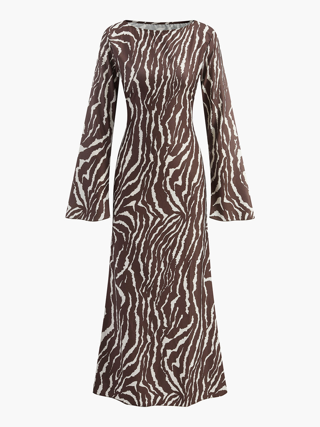 Kumaş Baskılı Bell Sleeve Elbise, şık ve romantik bir görünüm sunuyor.