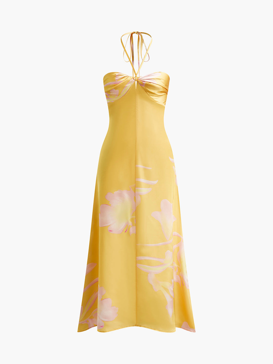 Svelte Chic halter sırt dekolteli baskılı uzun elbise