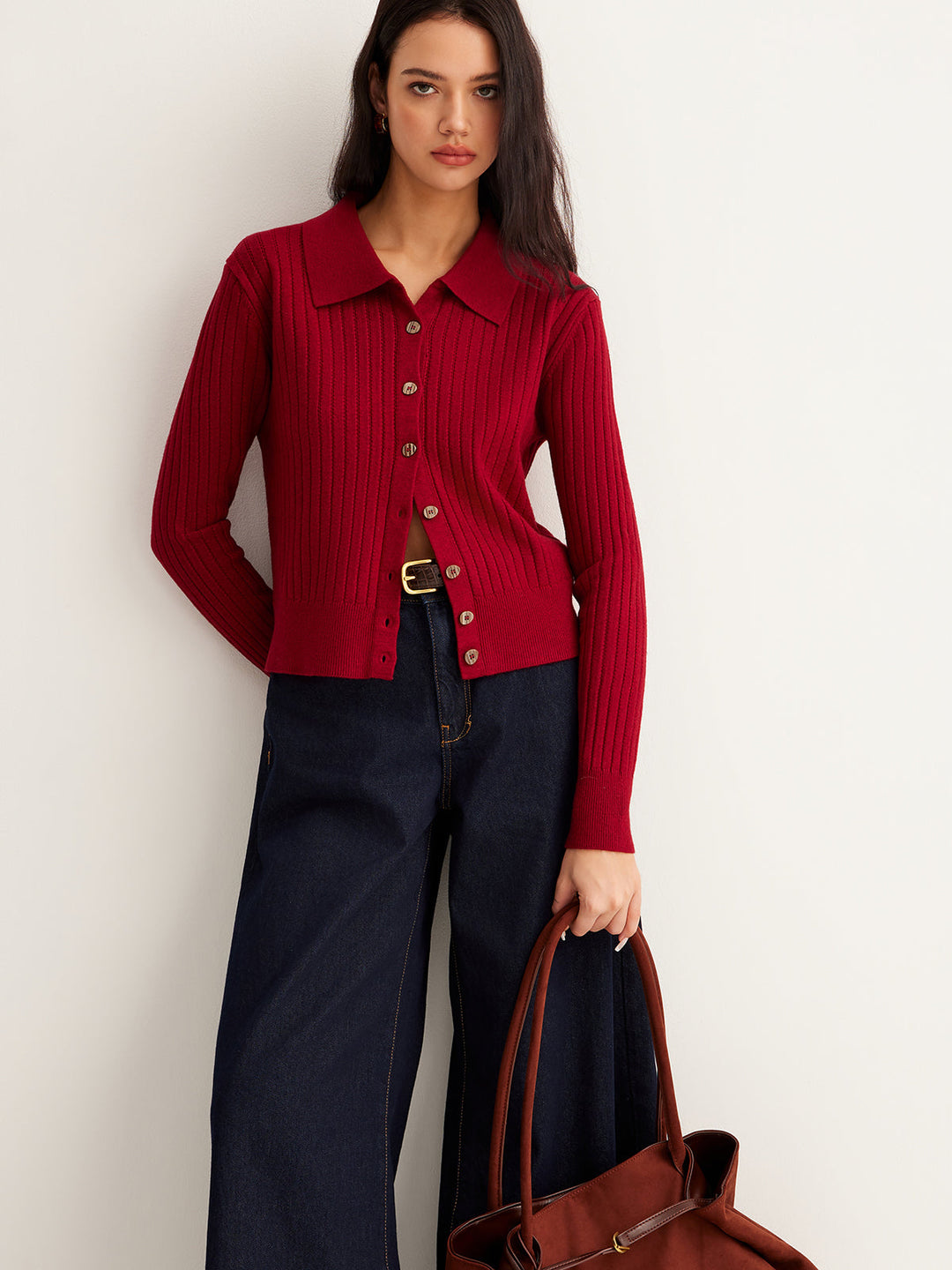 Yün karışımlı düğmeli kısa kazak, Svelte Chic