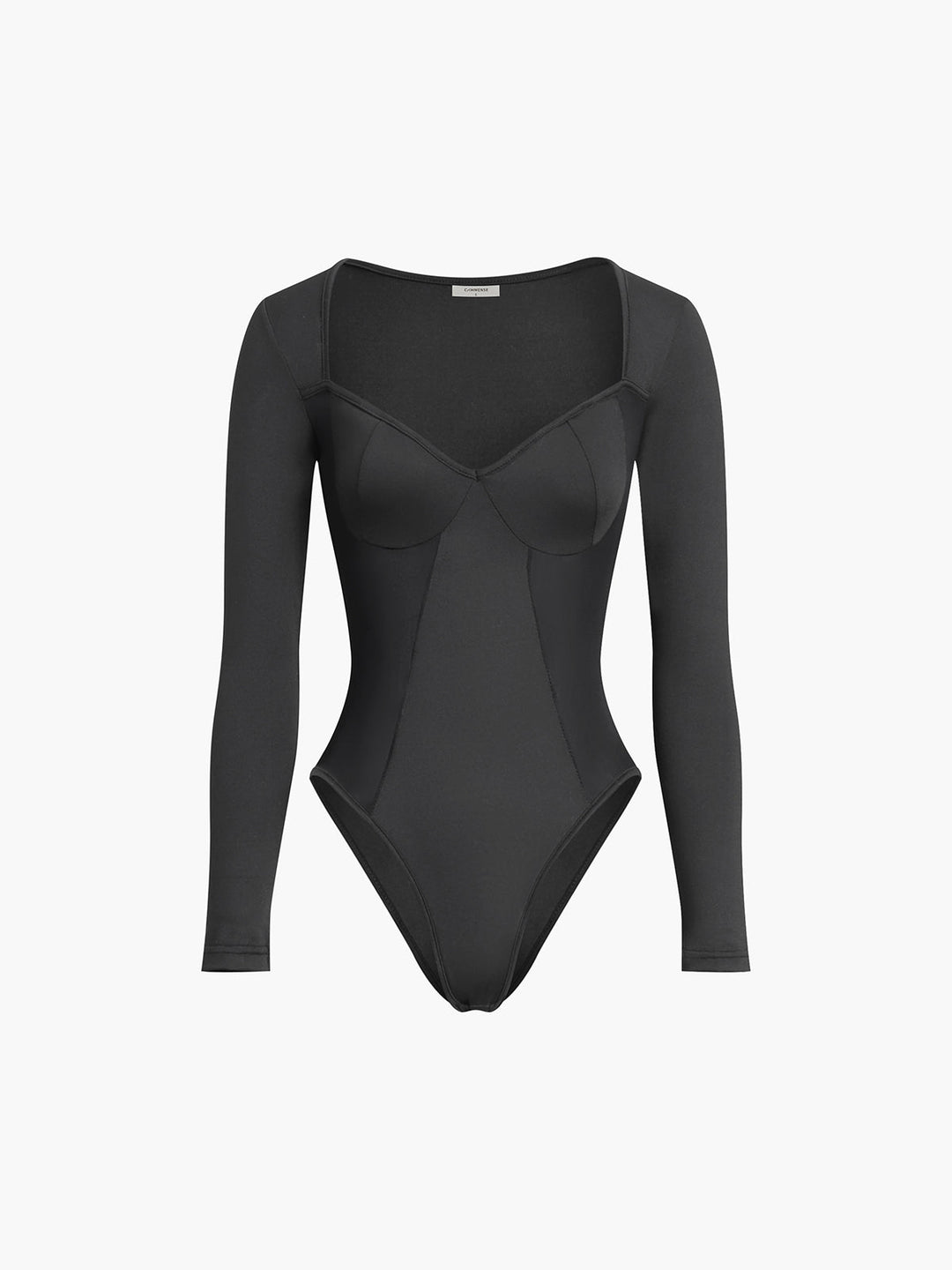 Patchwork kalp şeklinde yaka uzun kollu bodysuit