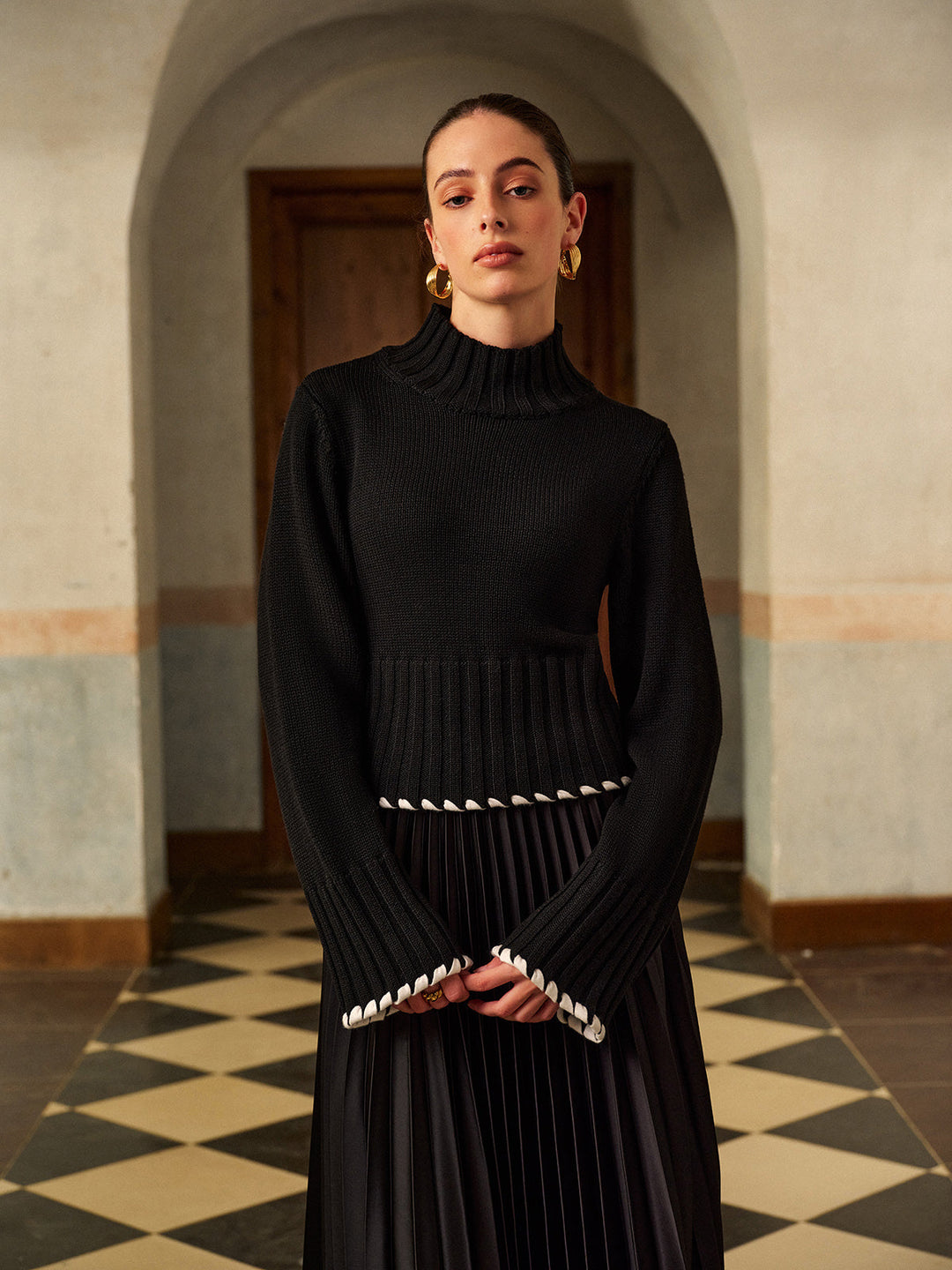 Şık Ribana Dokulu Üst, Lüks Yün Karışımı ile