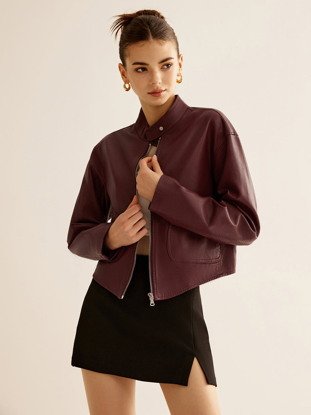 Svelte Chic Çok Amaçlı Fermuarlı Suni Deri Ceket