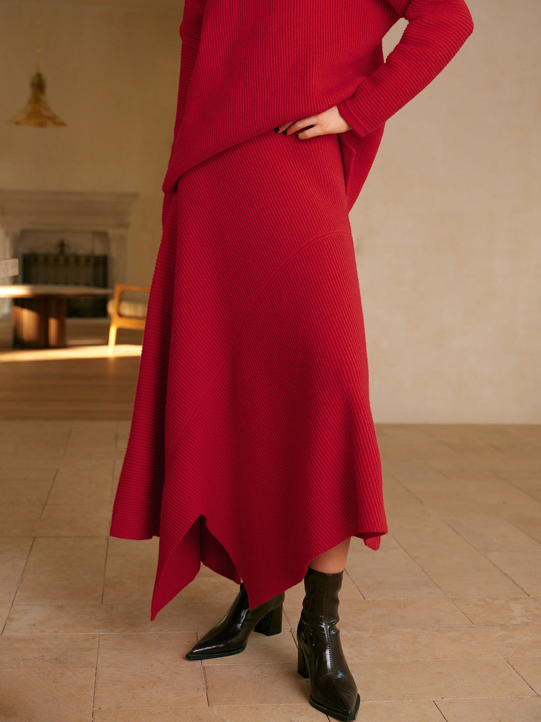 Şık Asimetrik Orta Bel Triko Etek - Svelte Chic