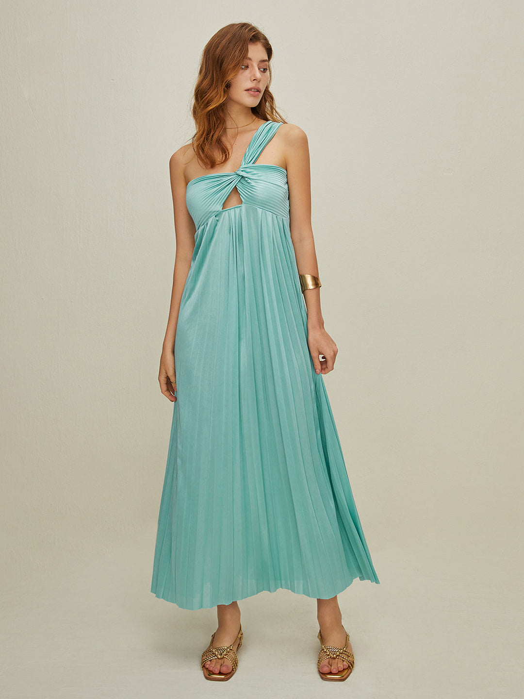 Tek Omuz Kesimli Pileli Elbise - Svelte Chic