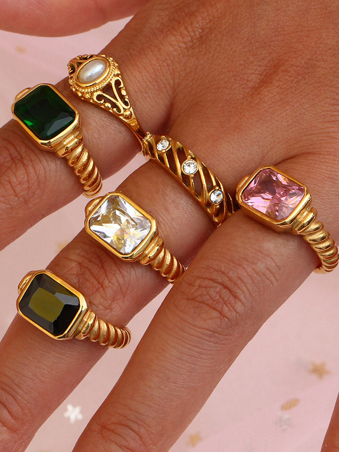 Spiral Paslanmaz Taşlı Yüzük, Svelte Chic